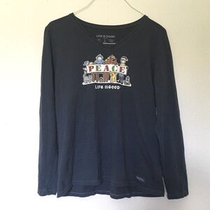 Life is Good Peace Animals Holiday Crusher Tee, Long Sleeve- Blue, 100% cotton